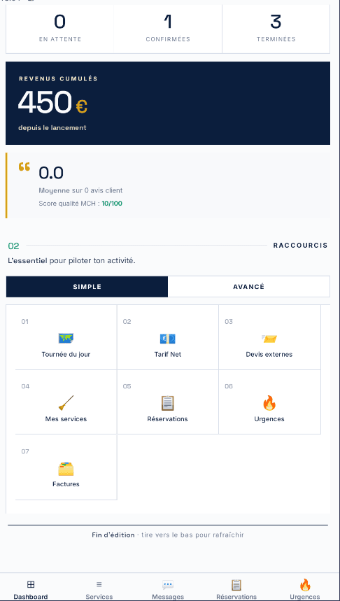 MyCleanHub App — Dashboard pro