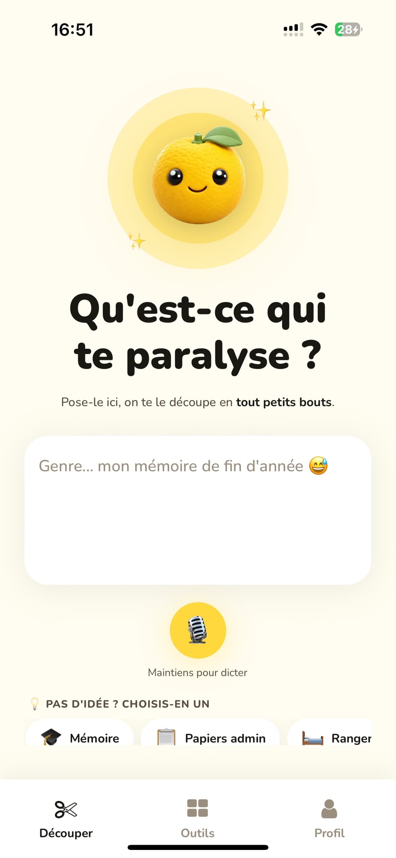 Yuzu app — écran Découper